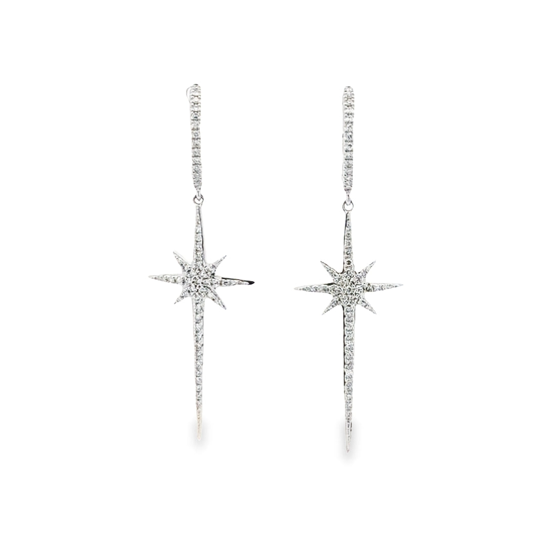 14K White Gold Diamond Star Huggie Earrings