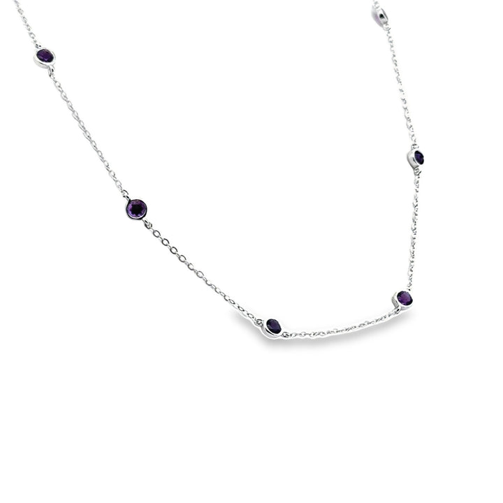 14K White Gold Amethyst Station Necklace