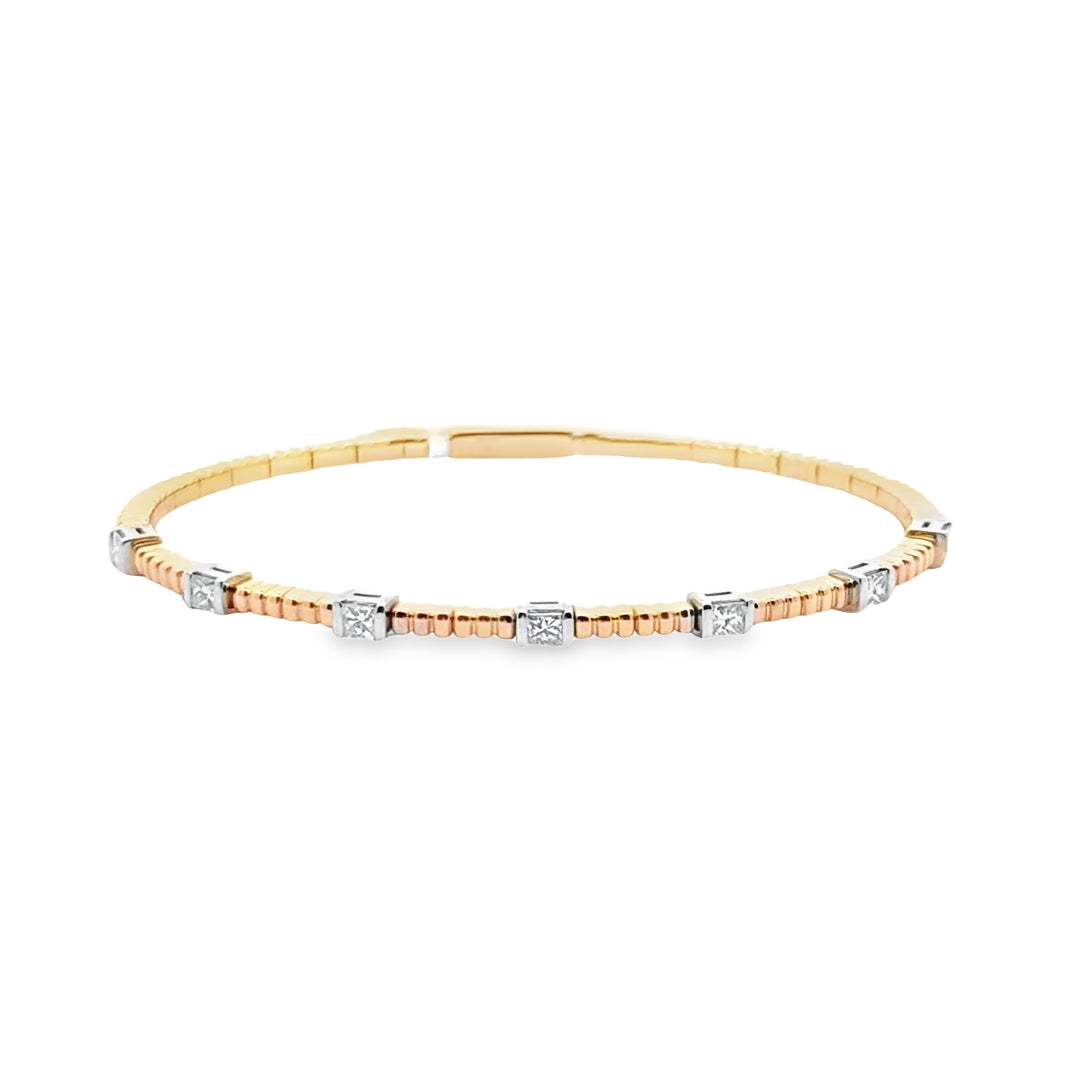 14K Two-Tone Gold Diamond Princess Cut Chanel Set Bangle  display picture 1