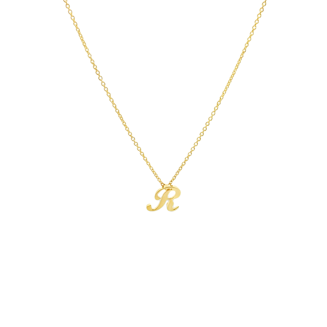18K Yellow Gold Diamond Tiny Treasures Script Initial "R" Pendant Necklace