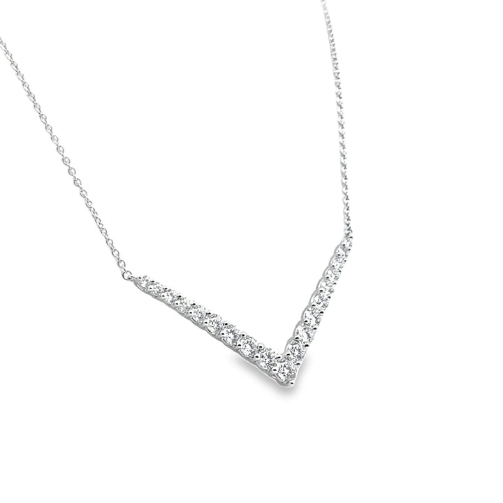 18K White Gold Diamond Identity Graduated V Pendant Necklace