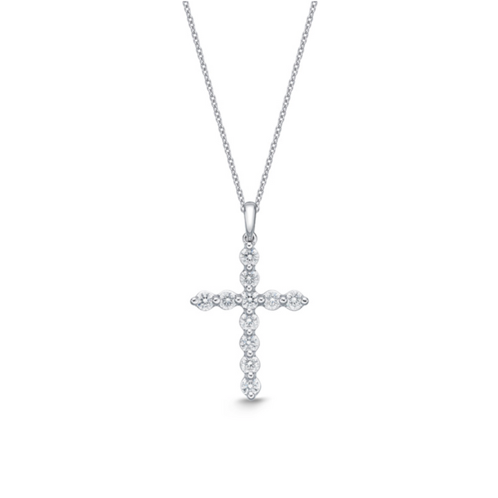 18K White Gold Diamond Single Prong Cross Pendant Necklace