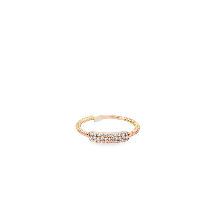 14K Rose Gold Diamond Pave Ribbed Ring