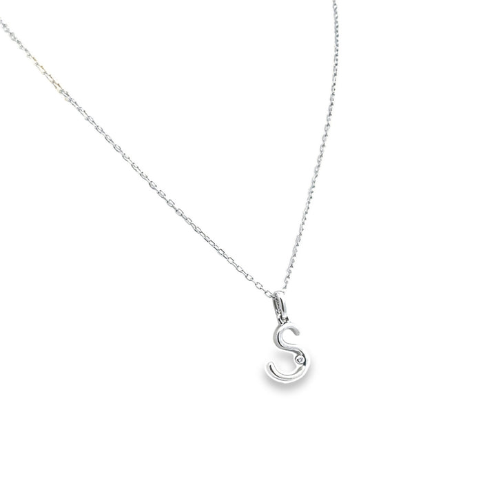 14K White Gold Diamond S Initial Pendant Necklace