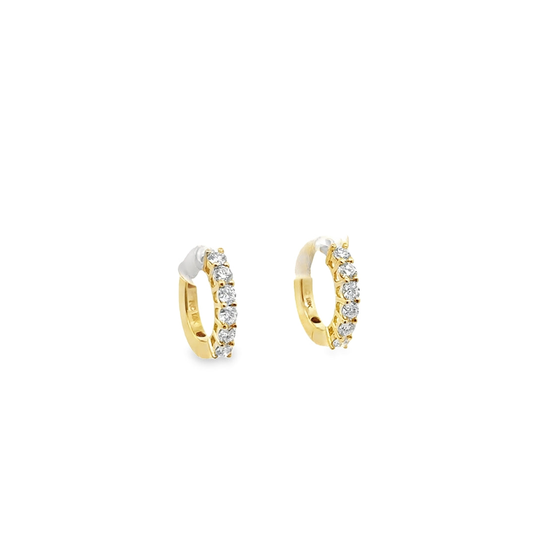 18K Yellow Gold Diamond Single Line Huggie Hoop Earrings