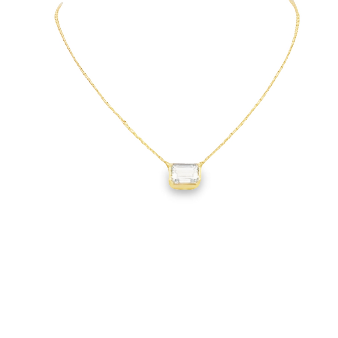 14K Yellow Gold Lab Grown Diamond Emerald Cut Bezel Set Solitaire Pendant Necklace