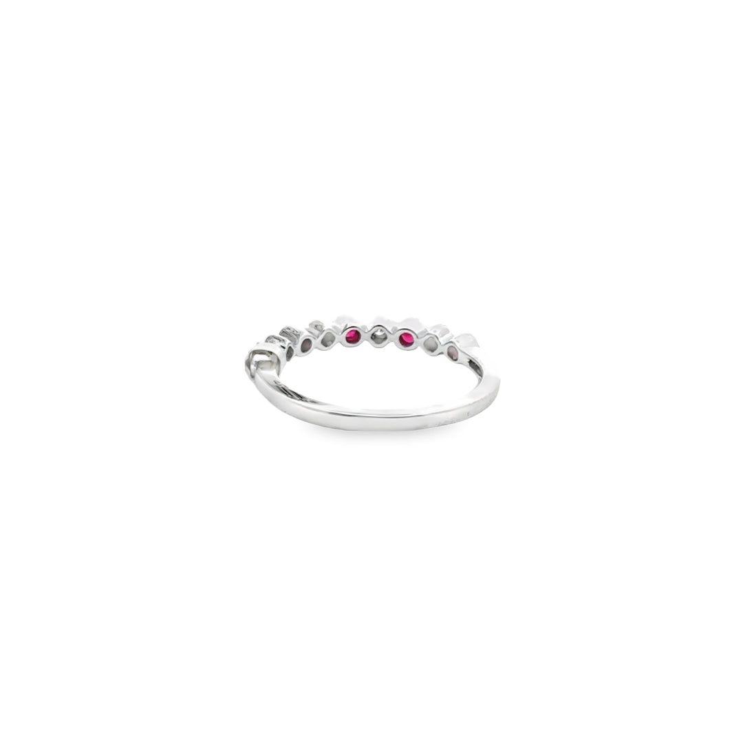 14K White Gold Ruby Diamond Clover Stacker Ring