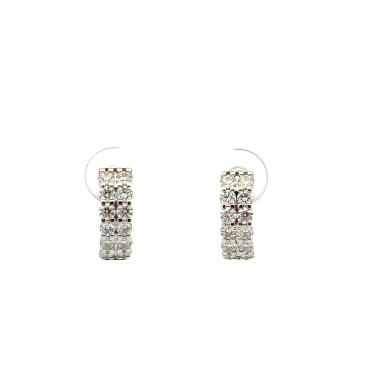 18K White Gold Diamond Petite Double Row Huggie Hoop Earrings