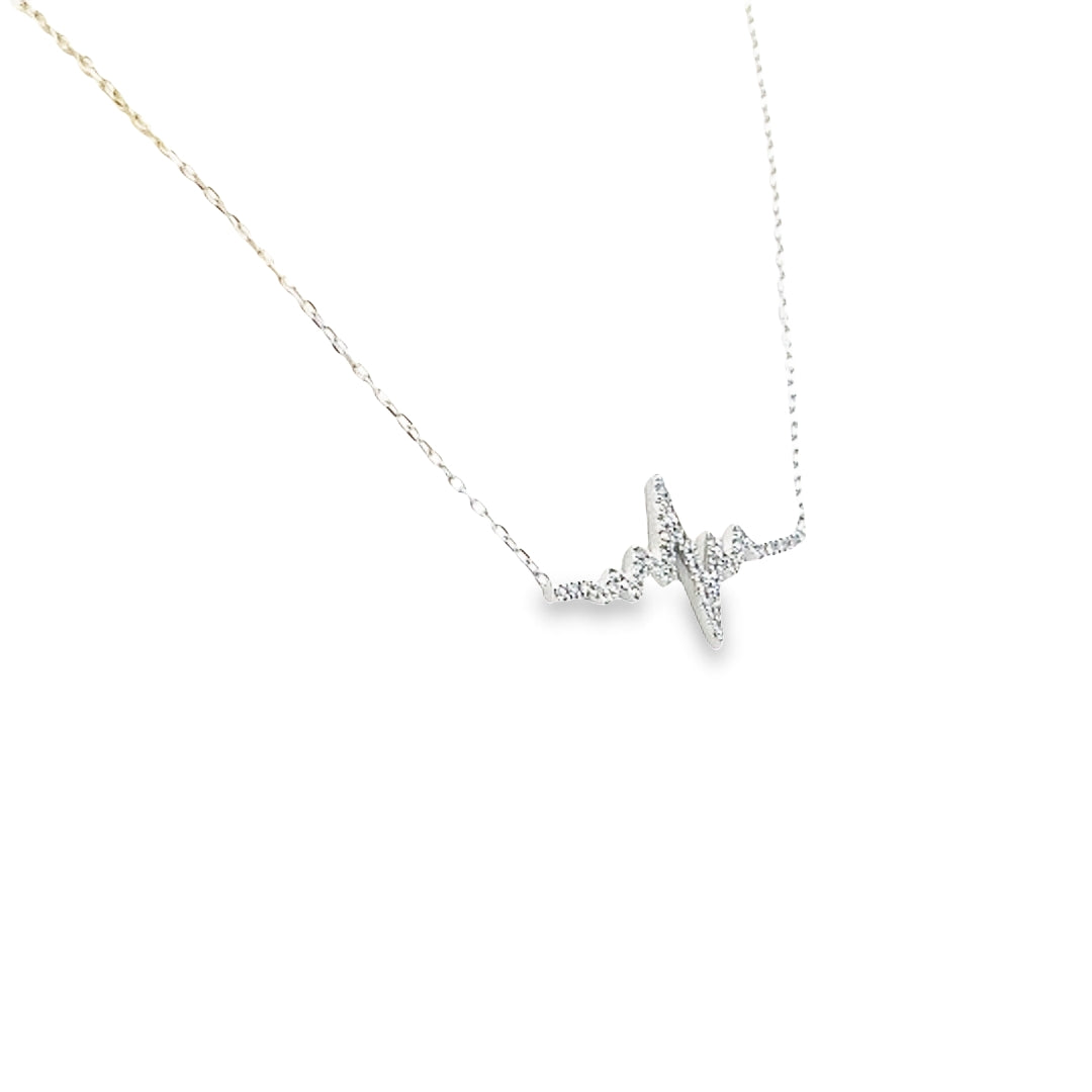 14K White Gold Diamond Heartbeat Pendant Necklace