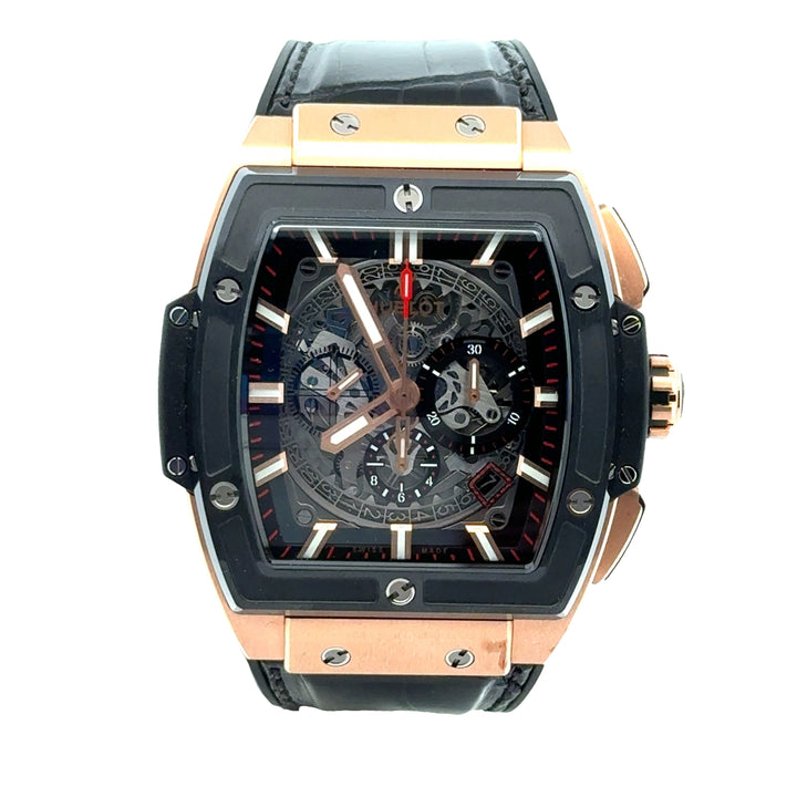 Pre-Owned Hublot Spirit of Big Bang Rose Gold Skeleton Dial Automatic Chronograph 45MM Watch