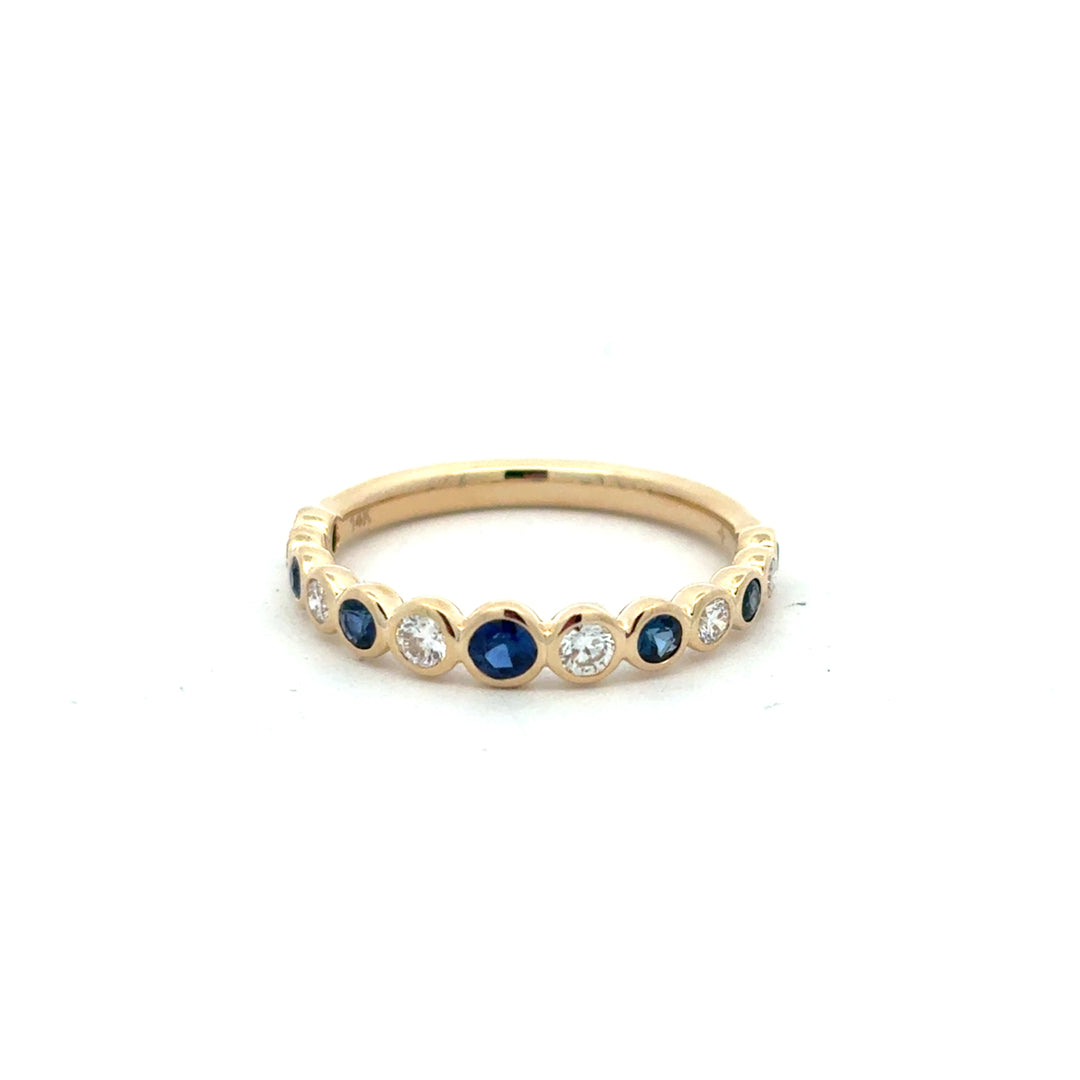 14K Yellow Gold Sapphire Diamond Alternating Bezel Set Stacker Ring