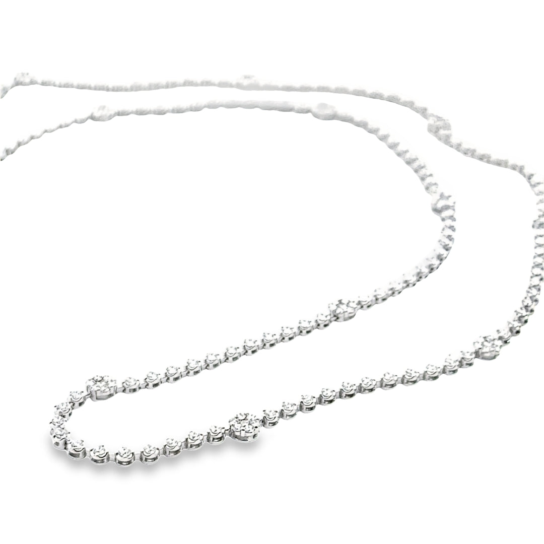 18K White Gold Diamond Floral Station Necklace