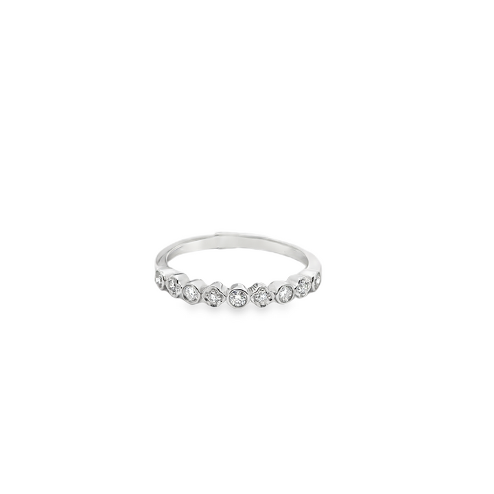 14K White Gold Diamond Clover Bezel Stacker Ring