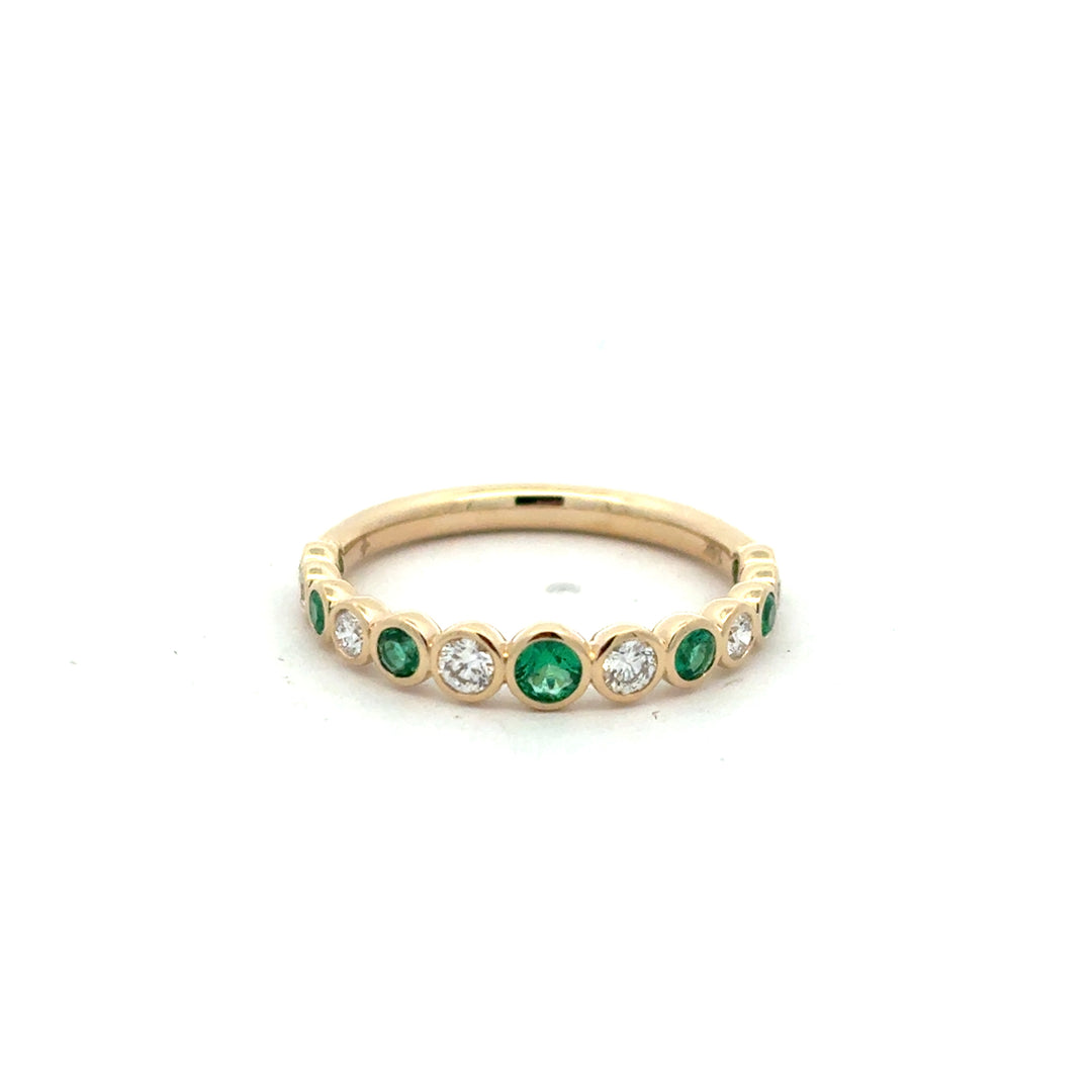 14K Yellow Gold Emerald Diamond Alternating Bezel Set Stacker Ring