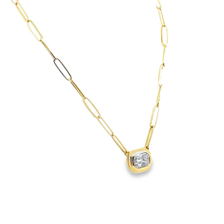 14K Yellow Gold Diamond Bezel Set Paperclip Chain Necklace