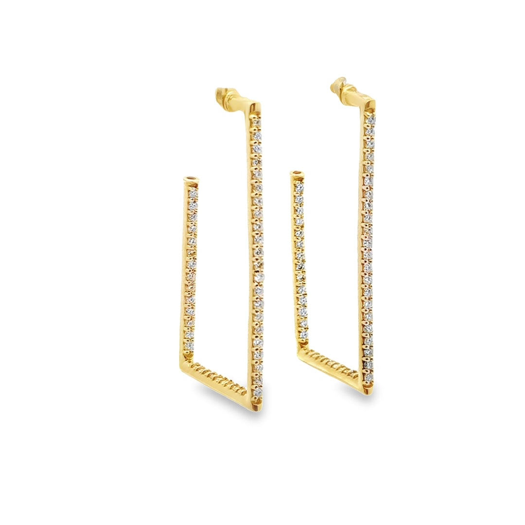 18K Yellow Gold Diamond Rectangular Earrings