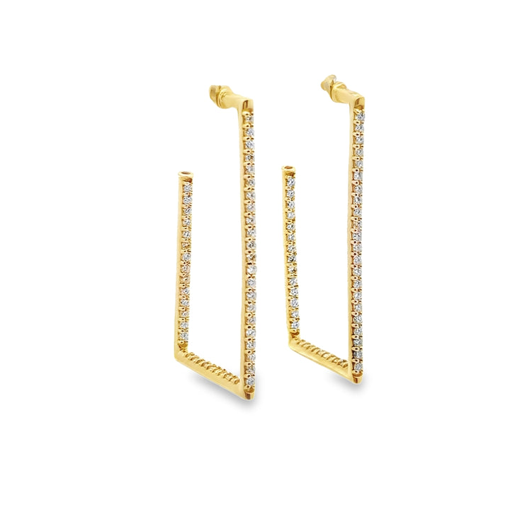 18K Yellow Gold Diamond Rectangular Earrings