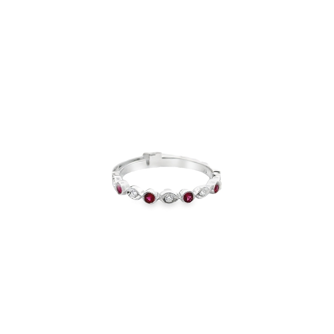 14K White Gold Ruby Diamond Eye Stacker Ring