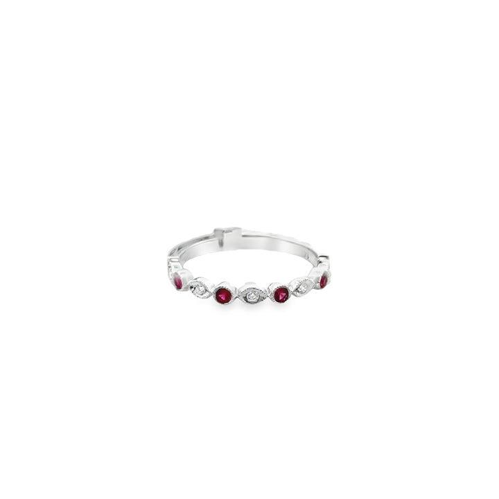 14K White Gold Ruby Diamond Eye Stacker Ring