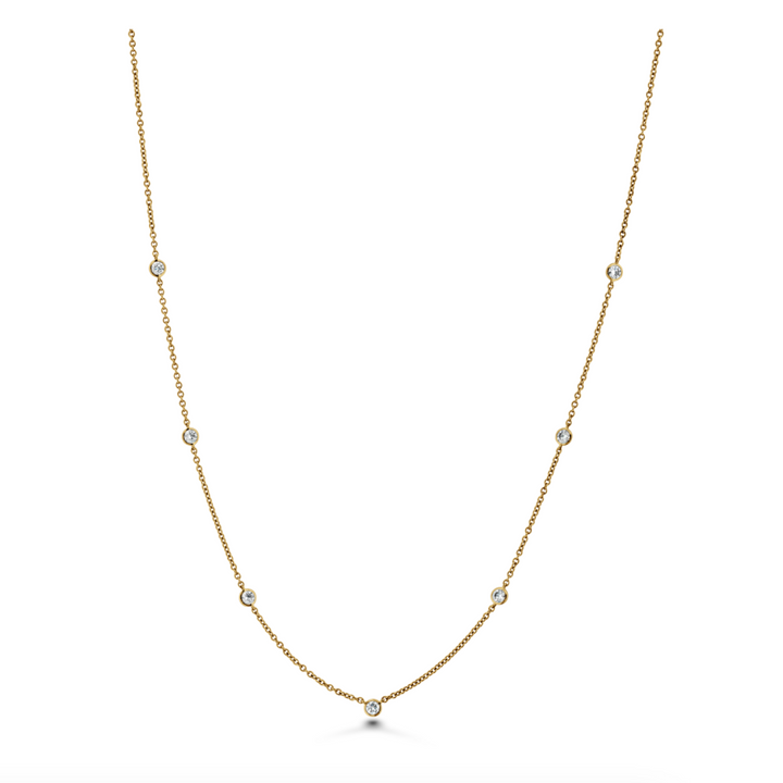 18K Yellow Gold Cascade Bezel 7 Stone Station Necklace