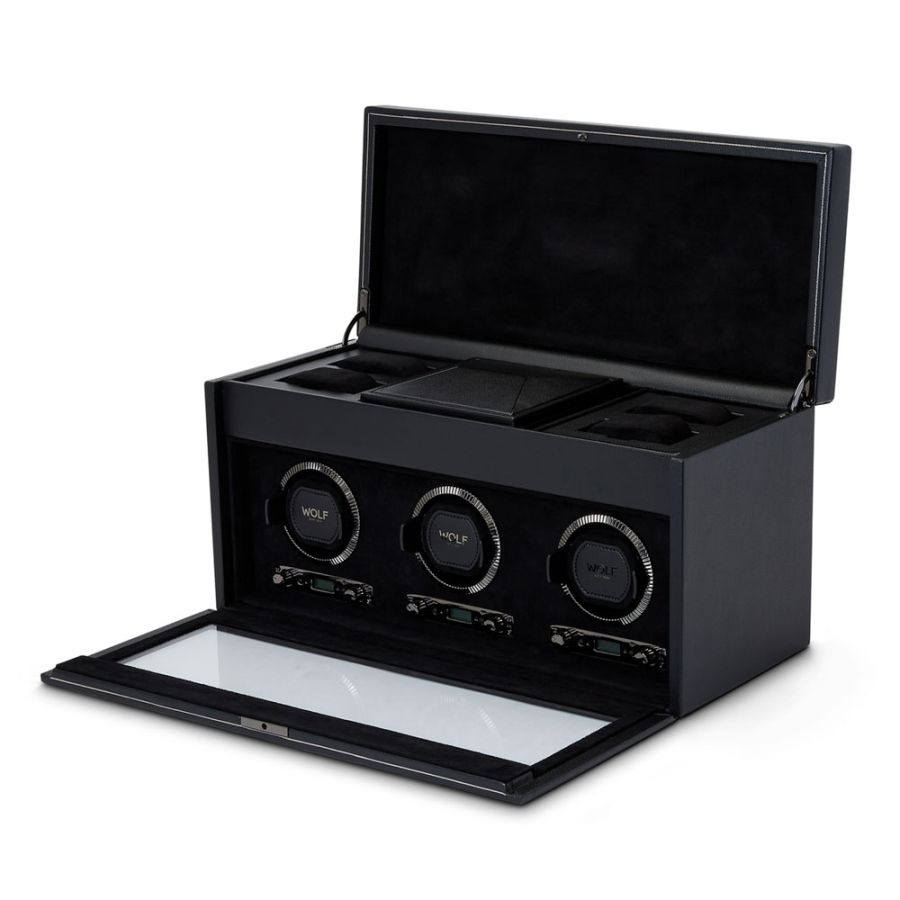 British Racing Triple Watch Winder With Storage In Black