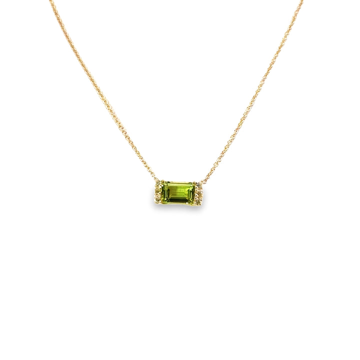 14K Yellow Gold Peridot Diamond Pendant Necklace