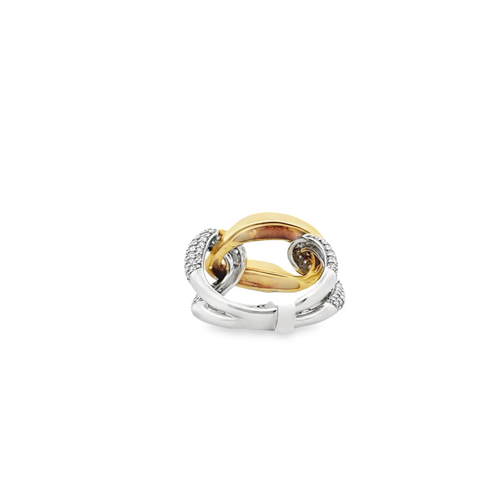18K Two-Tone Gold Diamond Pave Link Chain Ring