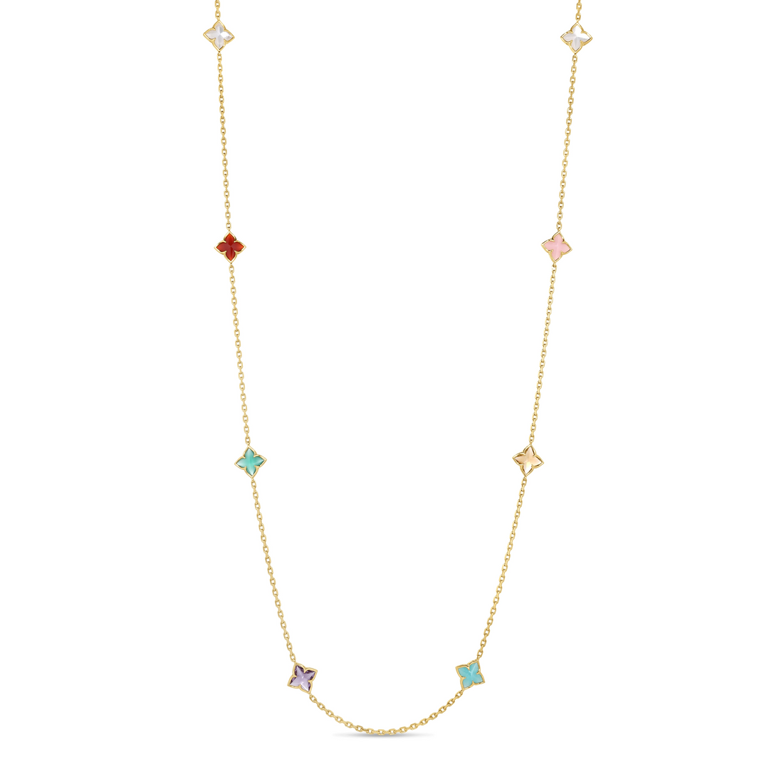 18K Yellow Gold Mixed Stone Venetian Princess Carnival Station Necklace