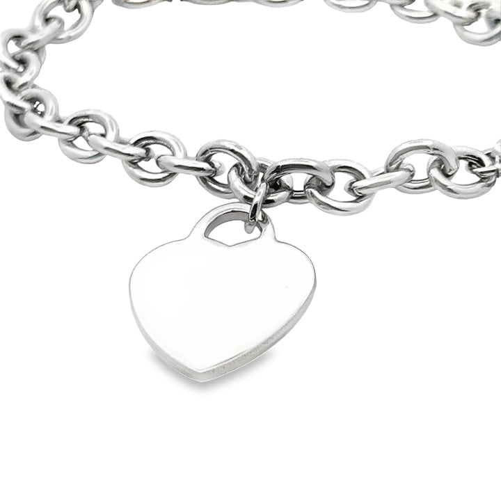 Sterling Silver Heart Charm Rolo Chain Bracelet