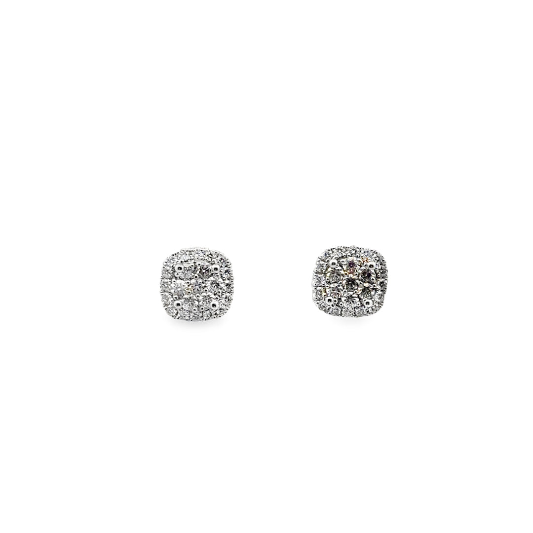 18K White Gold Diamond Halo Stud Earrings