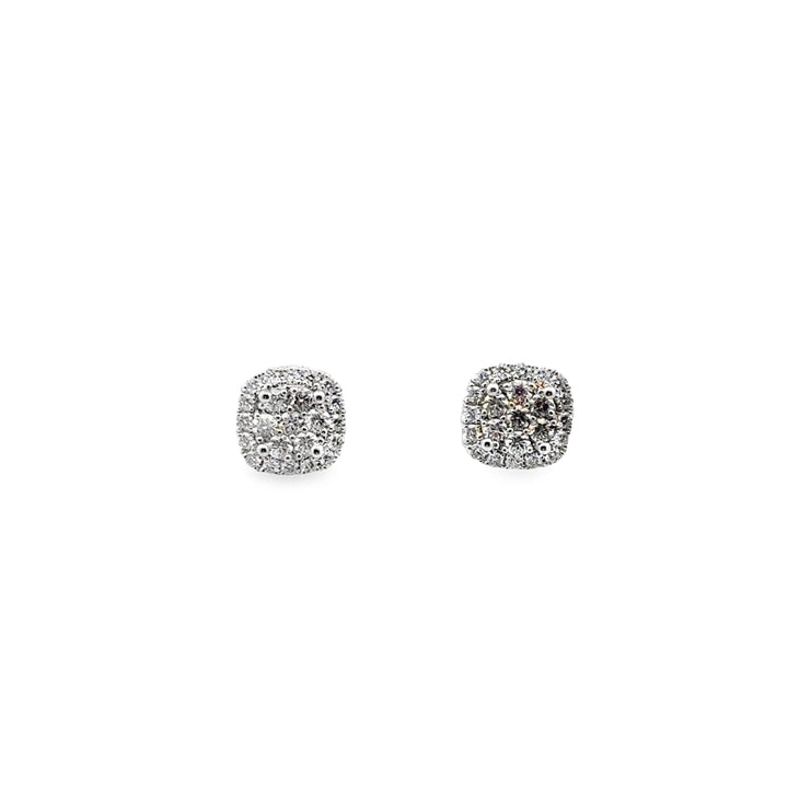 18K White Gold Diamond Halo Stud Earrings
