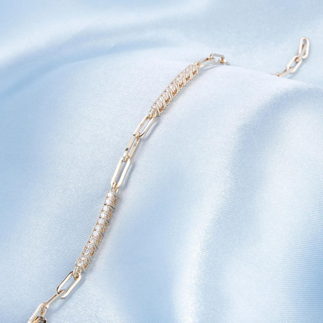 14K Yellow Gold Diamond Alternating Paperclip Bracelet