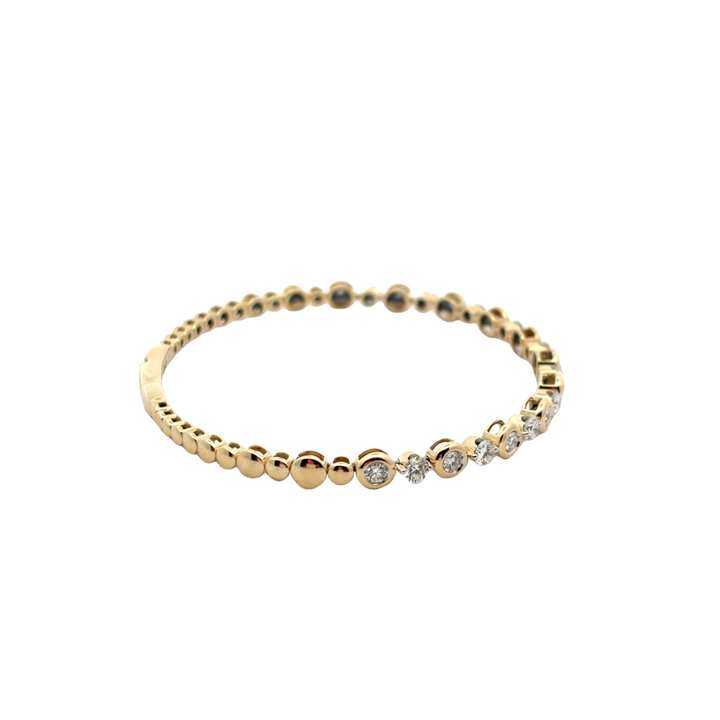 14K Yellow Gold Diamond Alternating Bezet Set Flex Bangle Bracelet