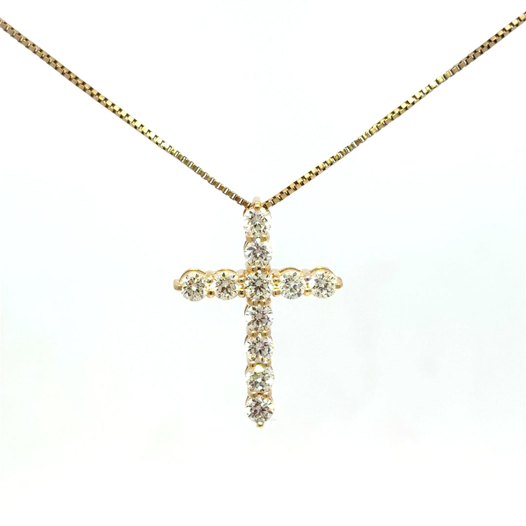 14K Yellow Gold Diamond Cross Pendant