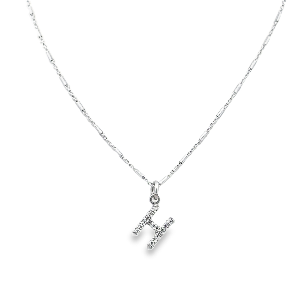 14K White Gold Diamond H Pendant