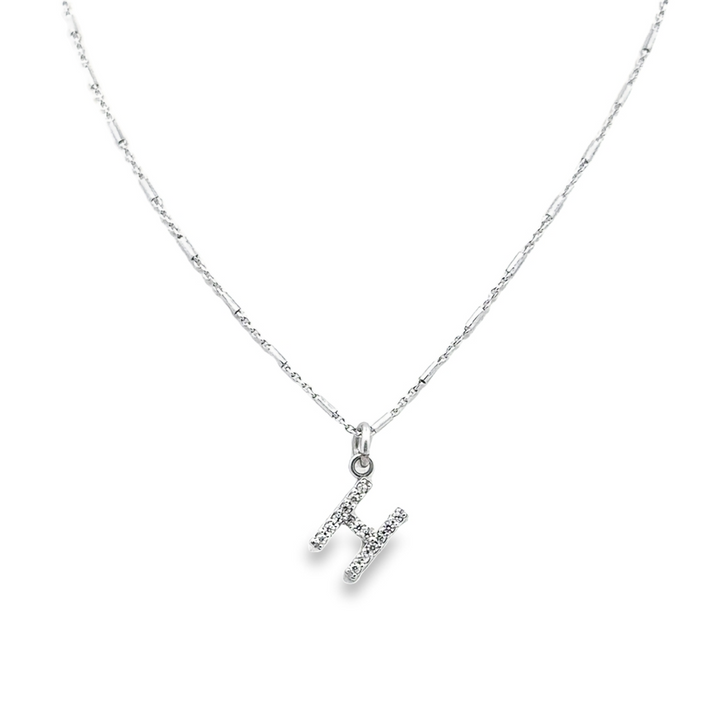 14K White Gold Diamond H Pendant