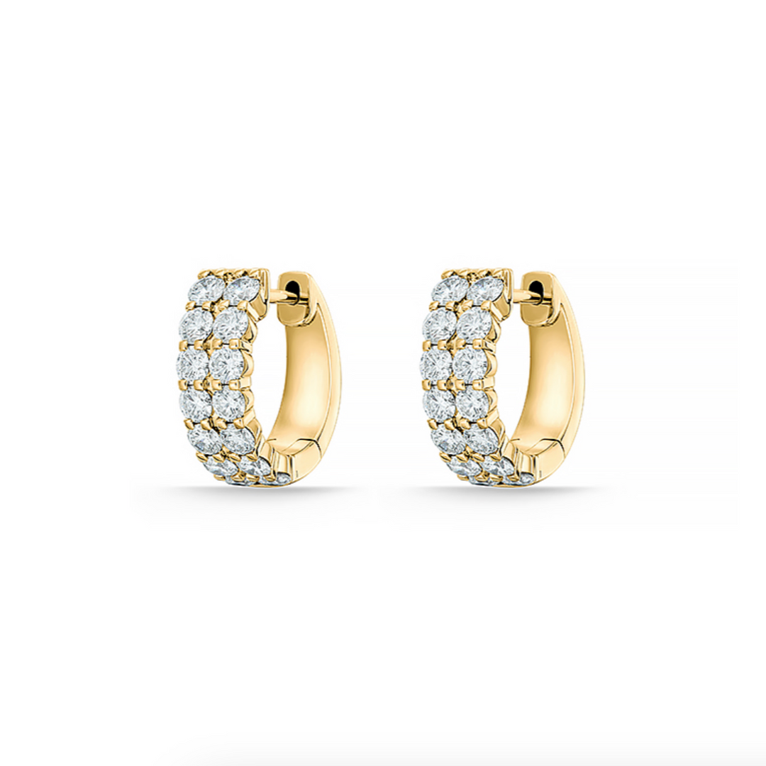 18K Yellow Gold Diamond Petite Double Row Huggie Hoop Earrings