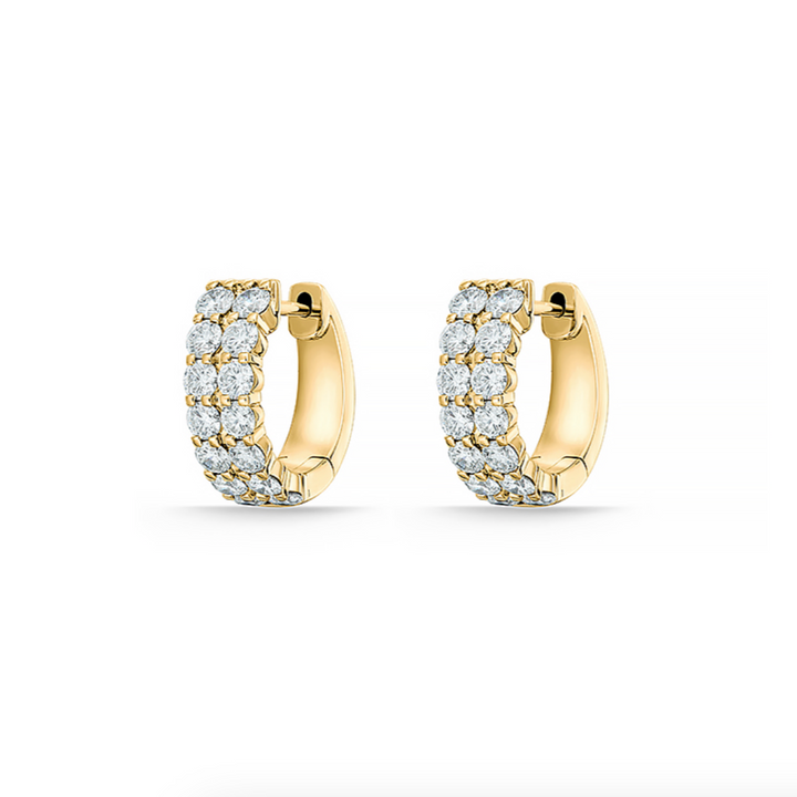 18K Yellow Gold Diamond Petite Double Row Huggie Hoop Earrings