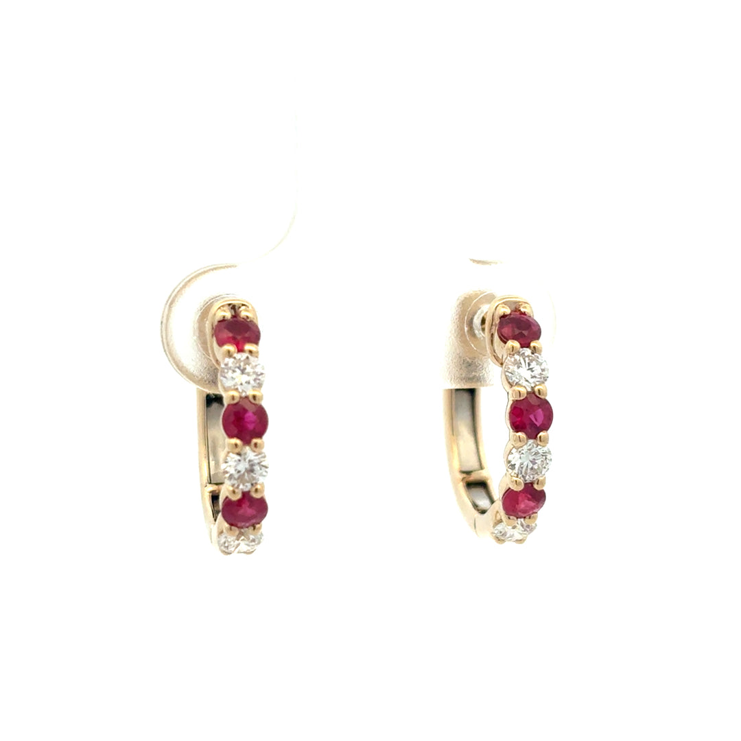 14K Yellow Gold Ruby Diamond Adella Alternating Hoop Earrings