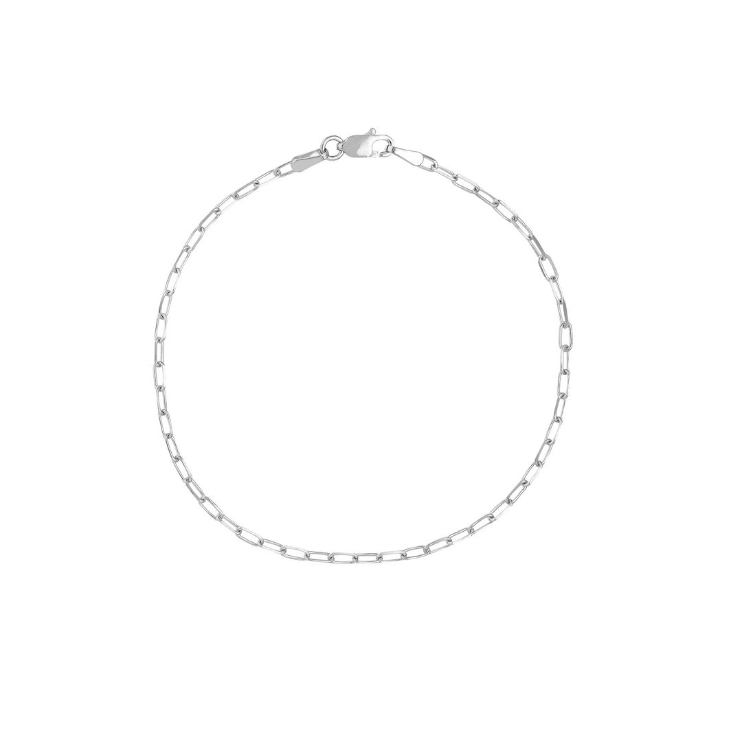 14K White Gold Paperclip Chain Bracelet