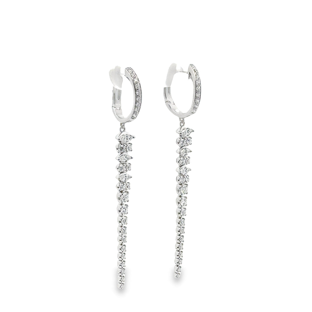 18K White Gold Diamond Multi Shape Drop Hoop Earrings