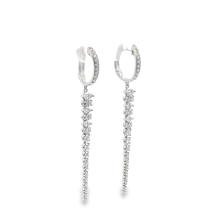 18K White Gold Diamond Multi Shape Drop Hoop Earrings