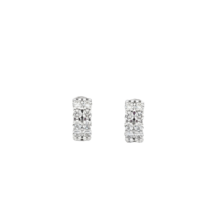 18K White Gold Diamond Double Row Huggie Hoop Earrings