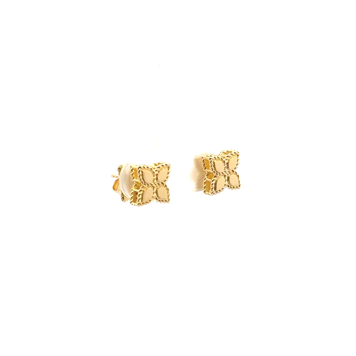 18K Yellow Gold Princess Flower Stud Earrings (Small)