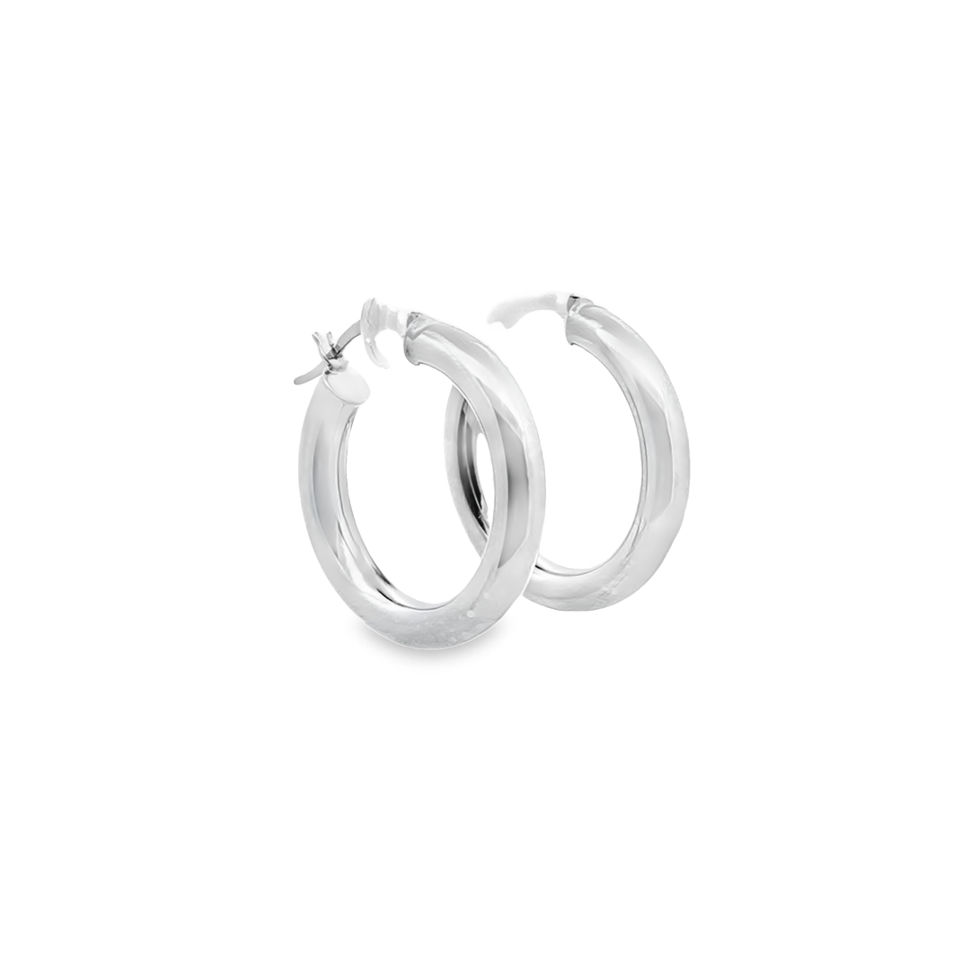 14K White Gold Plated Round Tube Hoop Earrings