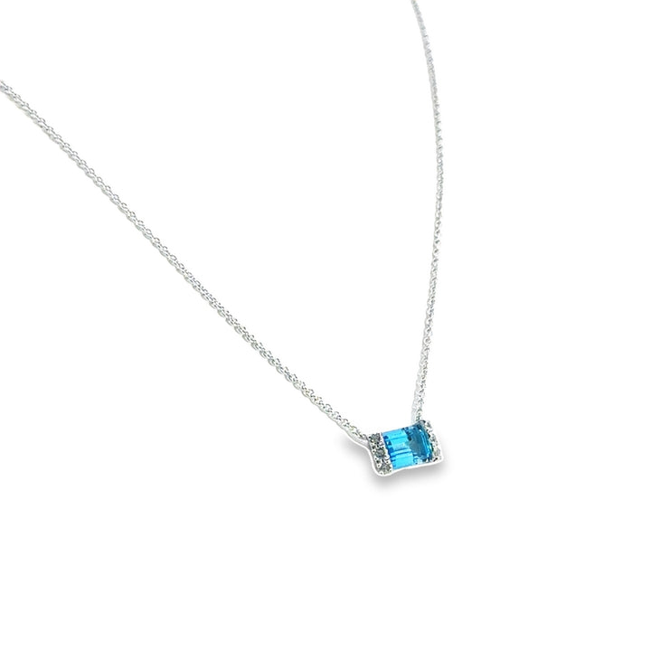 14K White Gold Blue & White Topaz Pendant Necklace