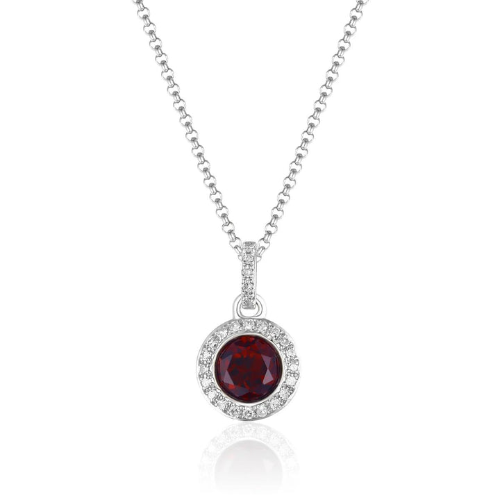 14K White Gold Garnet Diamond Halo Martini Pendant Necklace