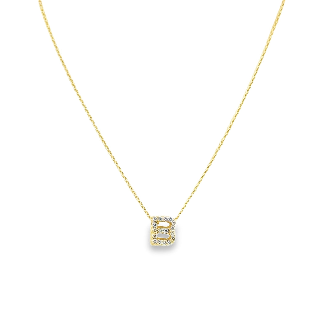 18K Yellow Gold Diamond Tiny Treasures Love Letter "B" Pendant Necklace