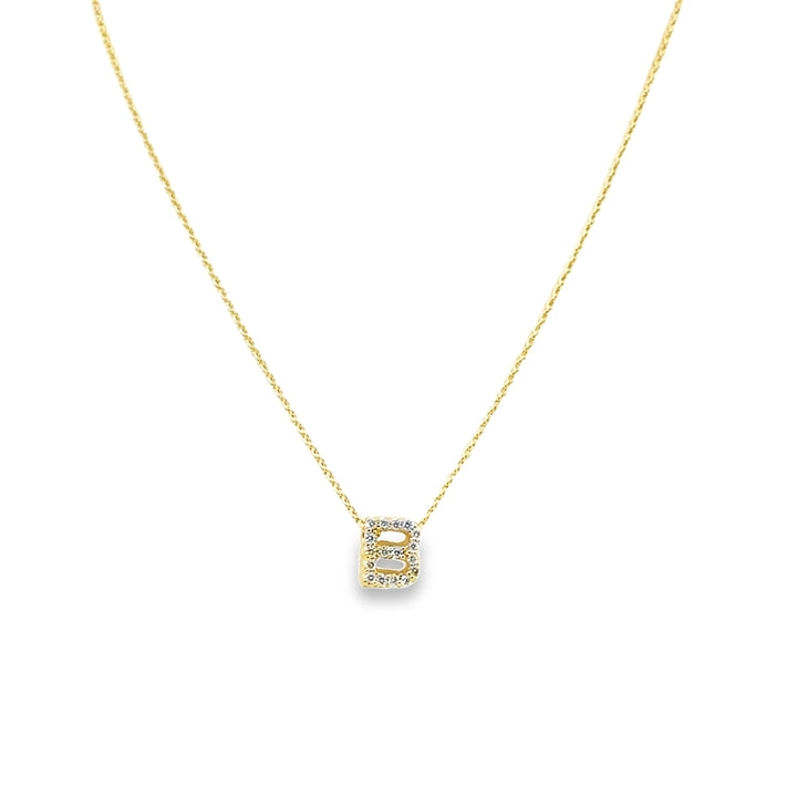 18K Yellow Gold Diamond Tiny Treasures Love Letter "B" Pendant Necklace