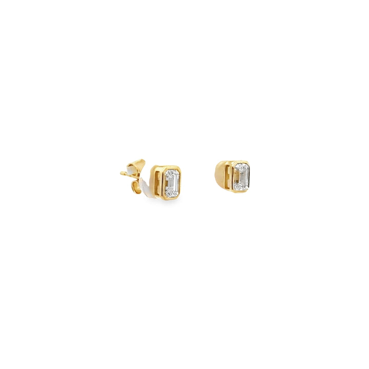 14K Yellow Gold Lab Grown Emerald Cut Bezel Set Diamond Earrings
